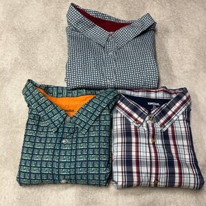 KingSize Button Up Long Sleeve Shirt‎ Lot of 3 Geometric Plaid Mens 6XL Big